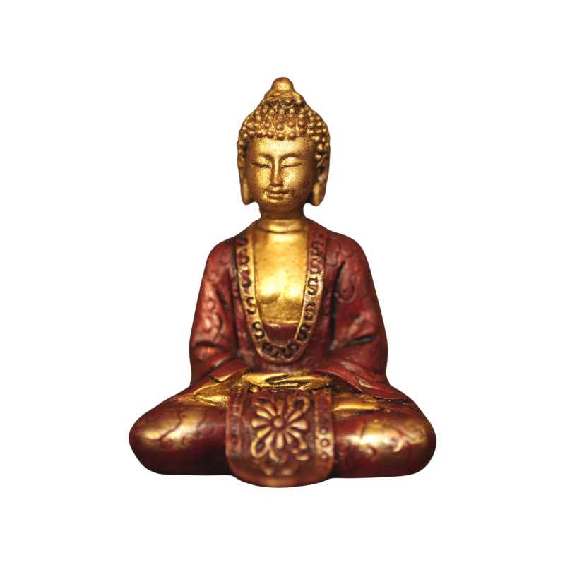 Buddha in Rot mit Geschenktütchen